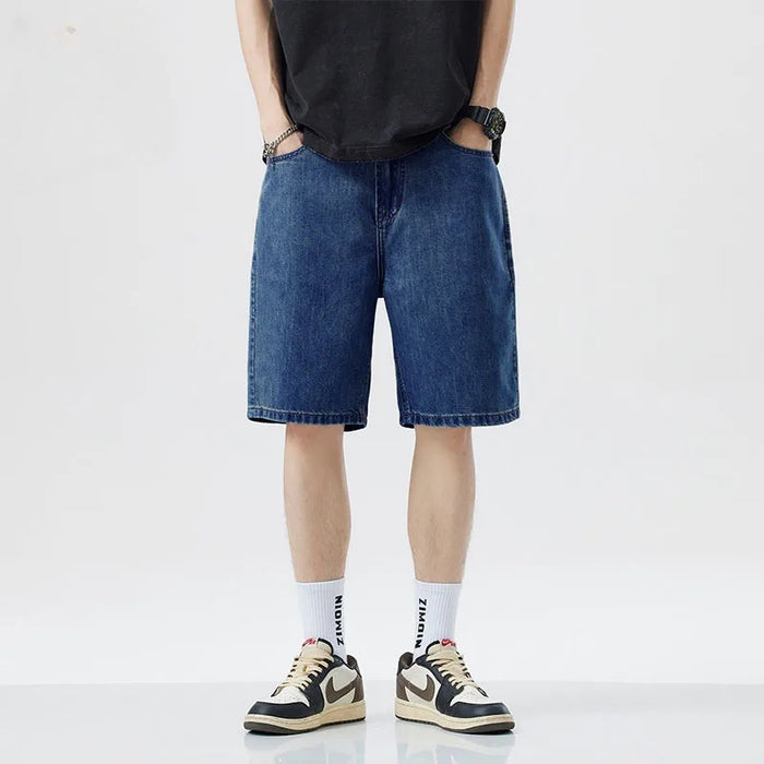 2026 New Korean Style Vintage Men's Jeans Summer Loose Male Wide Leg Knee Length Shorts New Washed Fashion Short Denim Pants