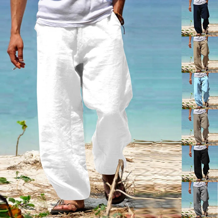 2025 New Men's Cotton Linen Pants Loose Autum Casual Pants Male Breathable Solid Color Drawstring Jogger Yoga Long Trousers
