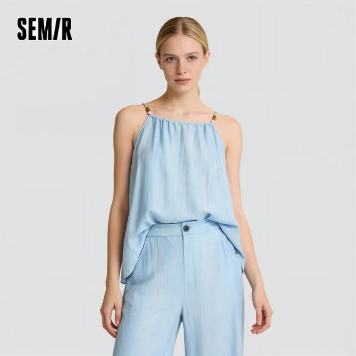 Semir Bowknot Strap Wide Leg Pants Set Women 2025 Summer New Linen Like Textured Two Piece Outfit for Vacation Style