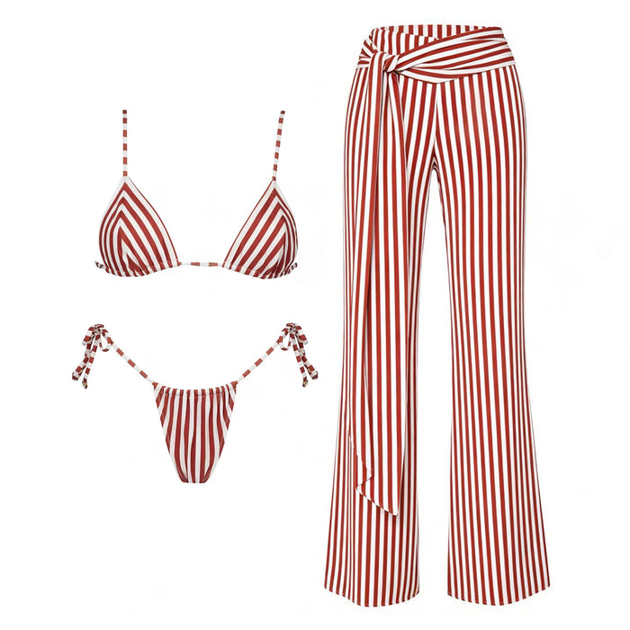 Striped 3Pcs Bikinis Sexy Women Swimsuits Female Push Up Swimwear Micro Bikini Set Bathingsuit Swim Suit Beachwear Print Biquini